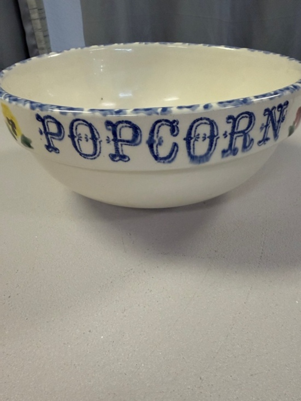 Vintage Popcorn Ceramic Serving Bowl - Blue and White Crock Shop Santa Ana CA